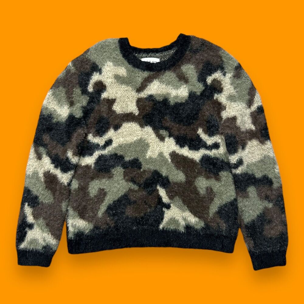 Anthropologie Cloth & Stone Camo Sweater Fuzzy Crewneck Pullover Medium
